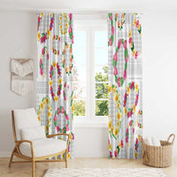 Hawaiian Kakau Tattoo Leis and Palaka Pattern Window Curtain Traditional Aloha Tribal White Color
