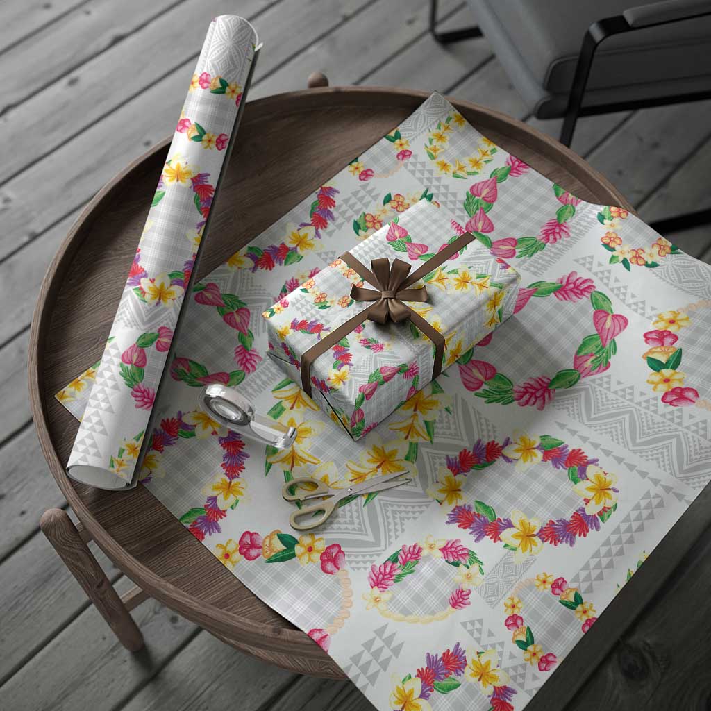 Hawaiian Kakau Tattoo Leis and Palaka Pattern Wrapping Paper Traditional Aloha Tribal White Color LT03 - Polynesian Pride