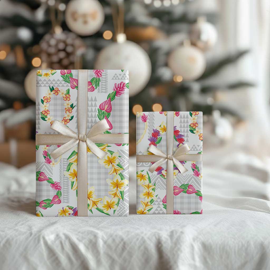 Hawaiian Kakau Tattoo Leis and Palaka Pattern Wrapping Paper Traditional Aloha Tribal White Color LT03 - Polynesian Pride
