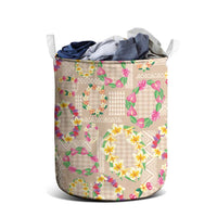 Hawaiian Kakau Tattoo Leis and Palaka Pattern Laundry Basket Traditional Aloha Tribal Beige Color LT03 - Polynesian Pride