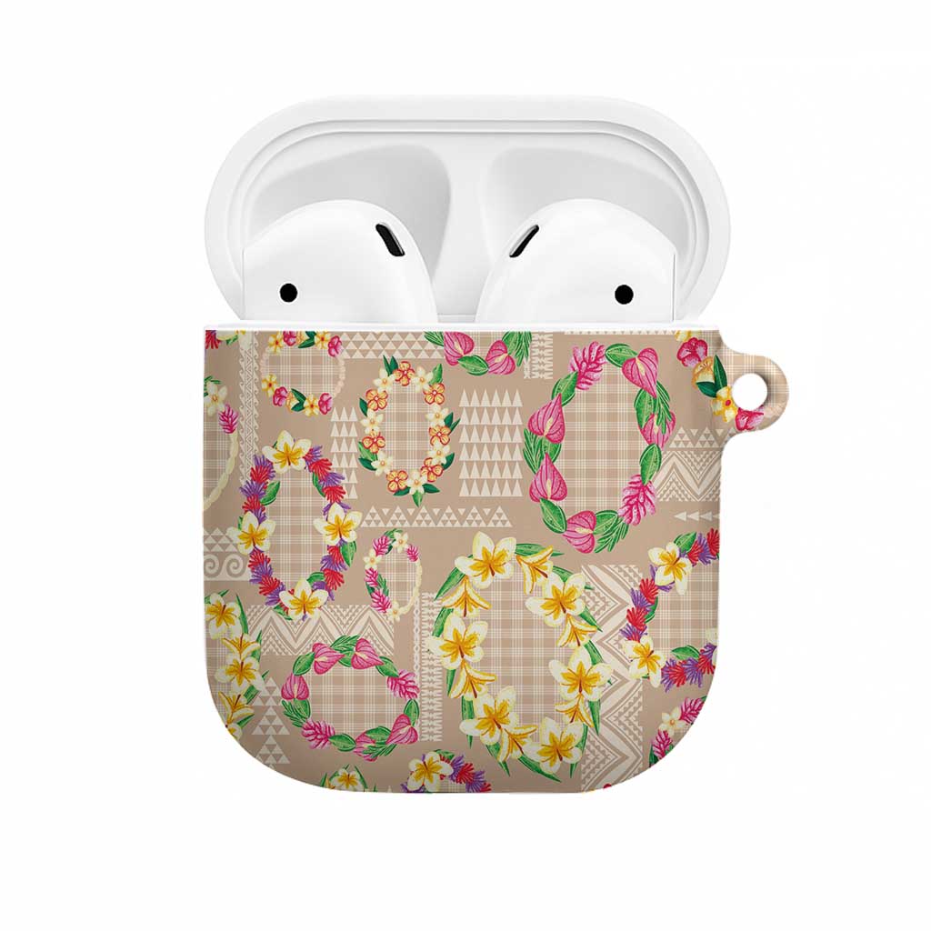 Hawaiian Kakau Tattoo Leis and Palaka Pattern AirPods Case Traditional Aloha Tribal Beige Color