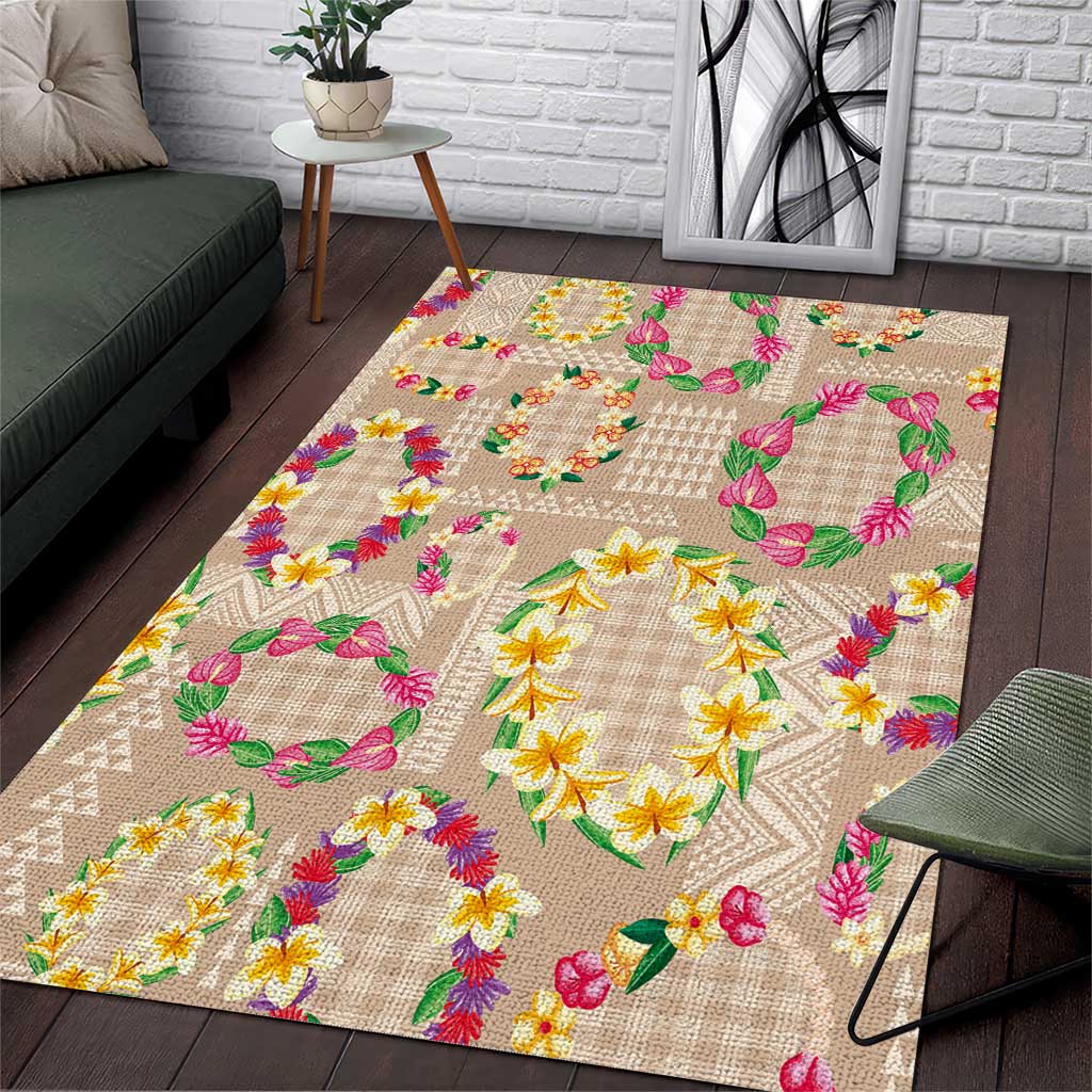 Hawaiian Kakau Tattoo Leis and Palaka Pattern Area Rug Traditional Aloha Tribal Beige Color LT03 Beige - Polynesian Pride
