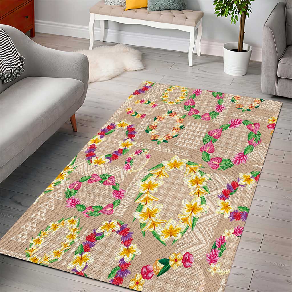 Hawaiian Kakau Tattoo Leis and Palaka Pattern Area Rug Traditional Aloha Tribal Beige Color LT03 - Polynesian Pride