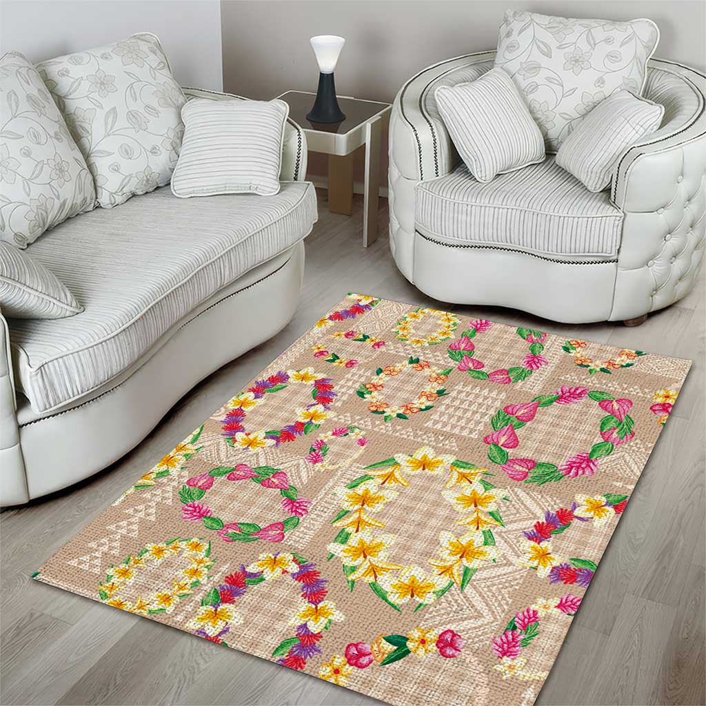 Hawaiian Kakau Tattoo Leis and Palaka Pattern Area Rug Traditional Aloha Tribal Beige Color LT03 - Polynesian Pride