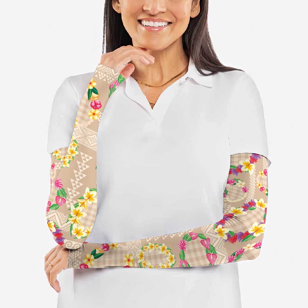Hawaiian Kakau Tattoo Leis and Palaka Pattern Arm Sleeves Traditional Aloha Tribal Beige Color LT03 - Polynesian Pride
