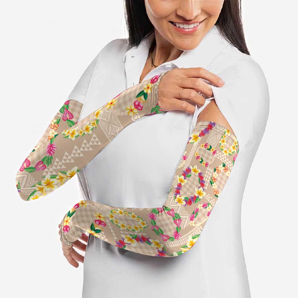 Hawaiian Kakau Tattoo Leis and Palaka Pattern Arm Sleeves Traditional Aloha Tribal Beige Color LT03 - Polynesian Pride
