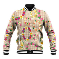 Hawaiian Kakau Tattoo Leis and Palaka Pattern Baseball Jacket Traditional Aloha Tribal Beige Color LT03 Unisex Beige - Polynesian Pride