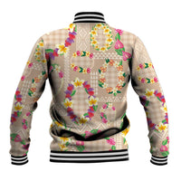 Hawaiian Kakau Tattoo Leis and Palaka Pattern Baseball Jacket Traditional Aloha Tribal Beige Color LT03 - Polynesian Pride