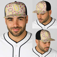 Hawaiian Kakau Tattoo Leis and Palaka Pattern Baseball Net Cap Traditional Aloha Tribal Beige Color