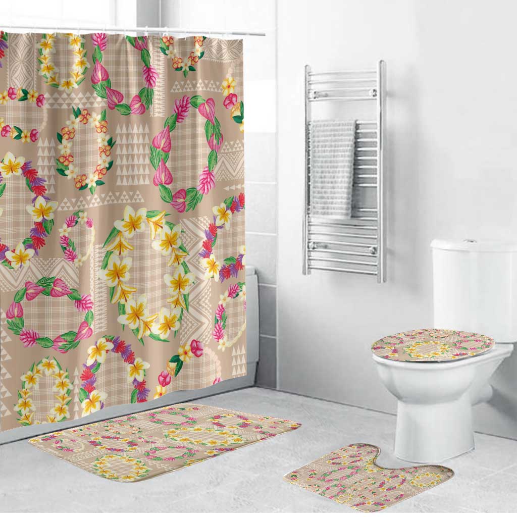 Hawaiian Kakau Tattoo Leis and Palaka Pattern Bathroom Set Traditional Aloha Tribal Beige Color LT03 Bathroom Set (4 pcs) Beige - Polynesian Pride
