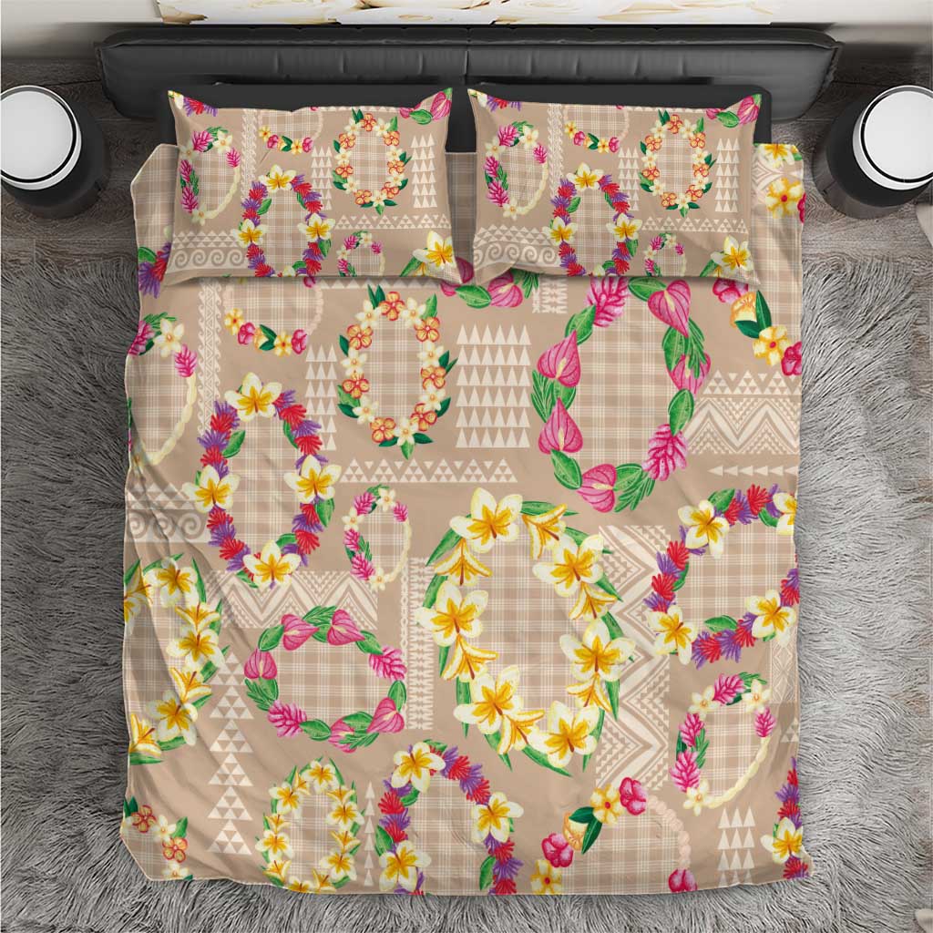 Hawaiian Kakau Tattoo Leis and Palaka Pattern Bedding Set Traditional Aloha Tribal Beige Color LT03 Beige - Polynesian Pride
