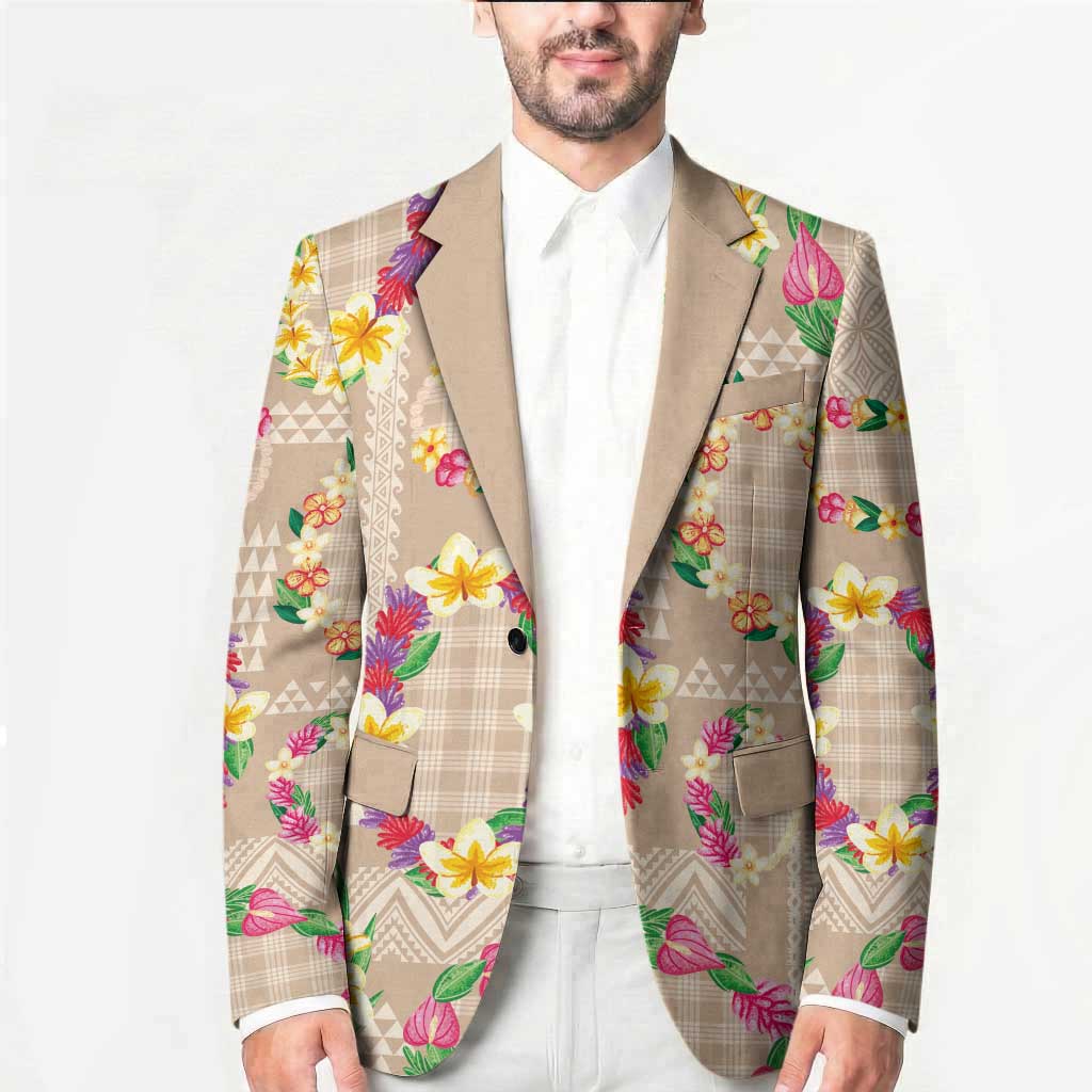 Hawaiian Kakau Tattoo Leis and Palaka Pattern Blazer Traditional Aloha Tribal Beige Color LT03 - Polynesian Pride