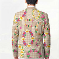 Hawaiian Kakau Tattoo Leis and Palaka Pattern Blazer Traditional Aloha Tribal Beige Color LT03 - Polynesian Pride