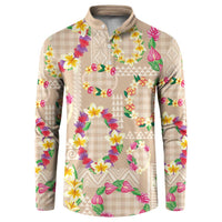 Hawaiian Kakau Tattoo Leis and Palaka Pattern Button Sweatshirt Traditional Aloha Tribal Beige Color LT03 Beige - Polynesian Pride