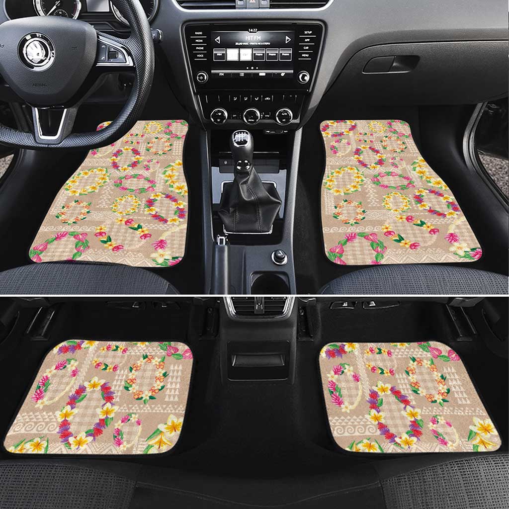 Hawaiian Kakau Tattoo Leis and Palaka Pattern Car Mats Traditional Aloha Tribal Beige Color LT03 Set 4pcs Beige - Polynesian Pride