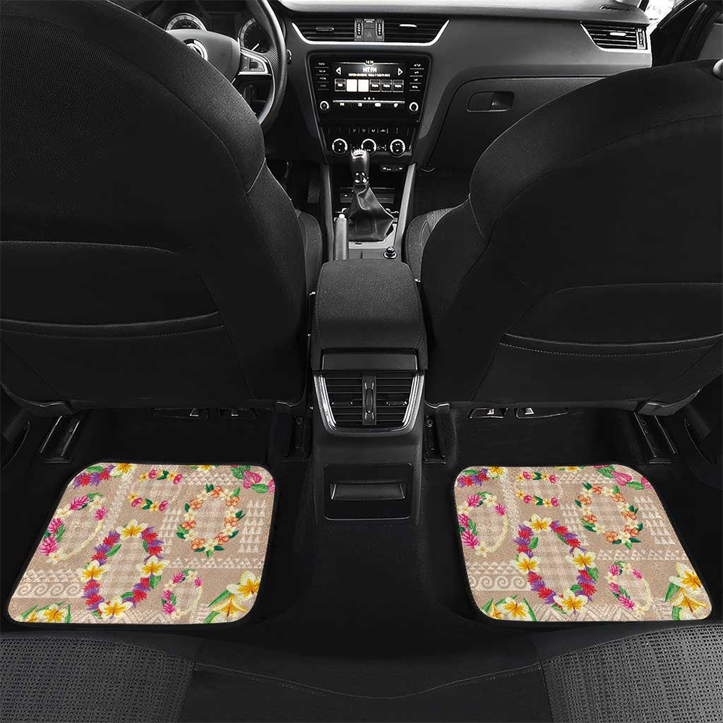 Hawaiian Kakau Tattoo Leis and Palaka Pattern Car Mats Traditional Aloha Tribal Beige Color LT03 Set 2pcs - Back Beige - Polynesian Pride