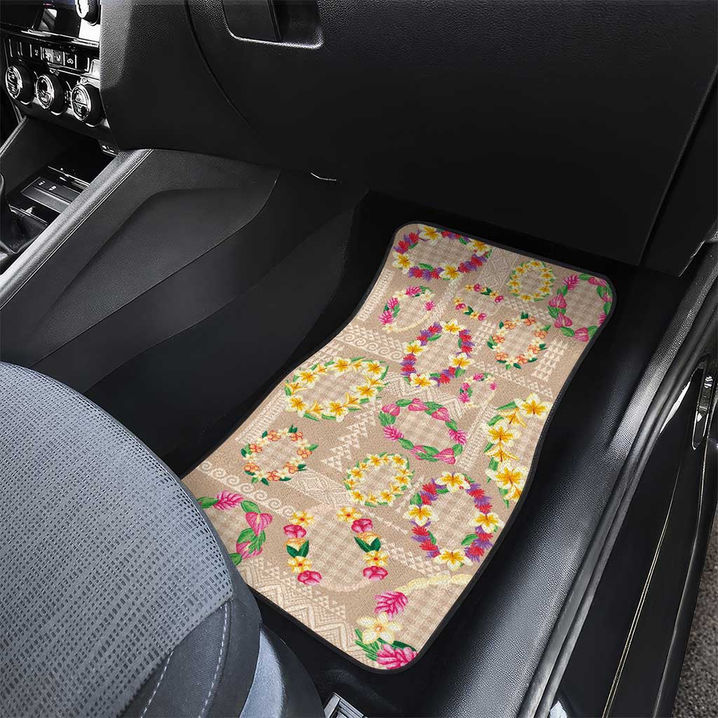 Hawaiian Kakau Tattoo Leis and Palaka Pattern Car Mats Traditional Aloha Tribal Beige Color LT03 - Polynesian Pride