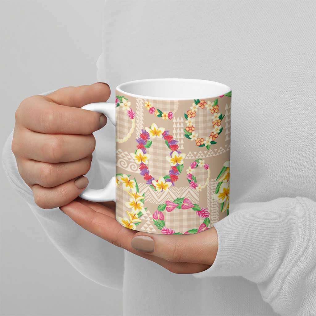 Hawaiian Kakau Tattoo Leis and Palaka Pattern Ceramic Mug Traditional Aloha Tribal Beige Color LT03 - Polynesian Pride