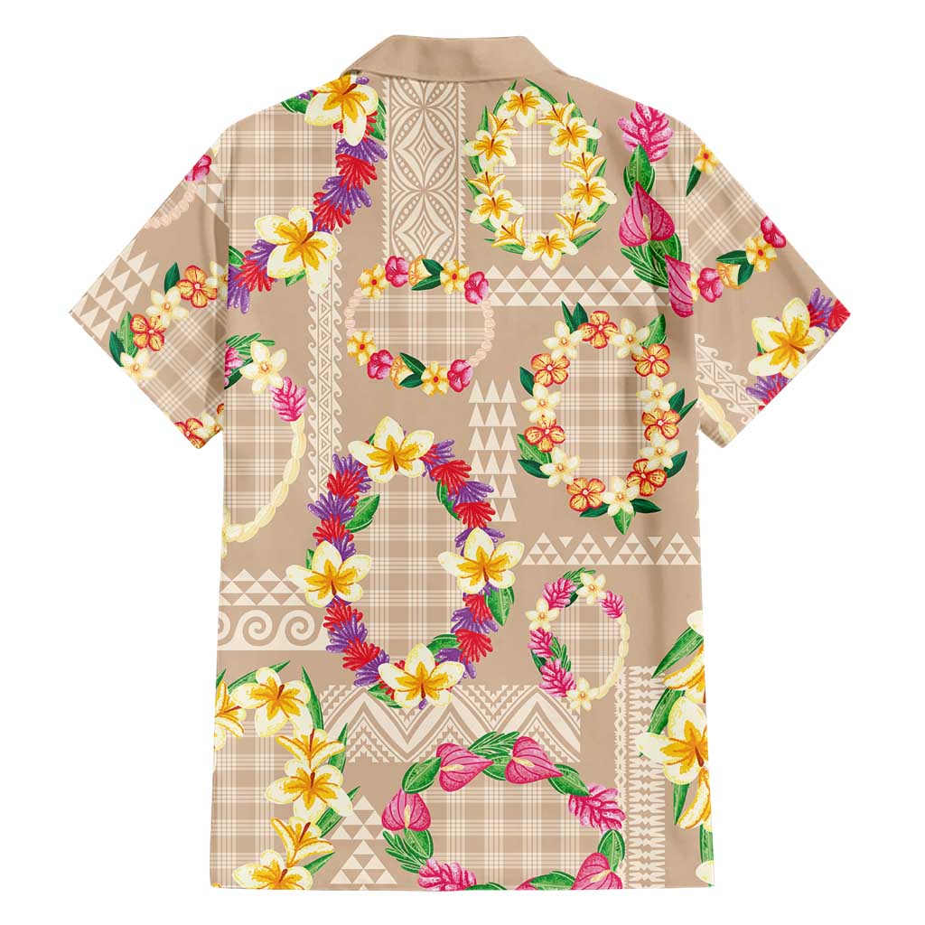 Hawaiian Kakau Tattoo Leis and Palaka Pattern Family Matching Mermaid Dress and Hawaiian Shirt Traditional Aloha Tribal Beige Color