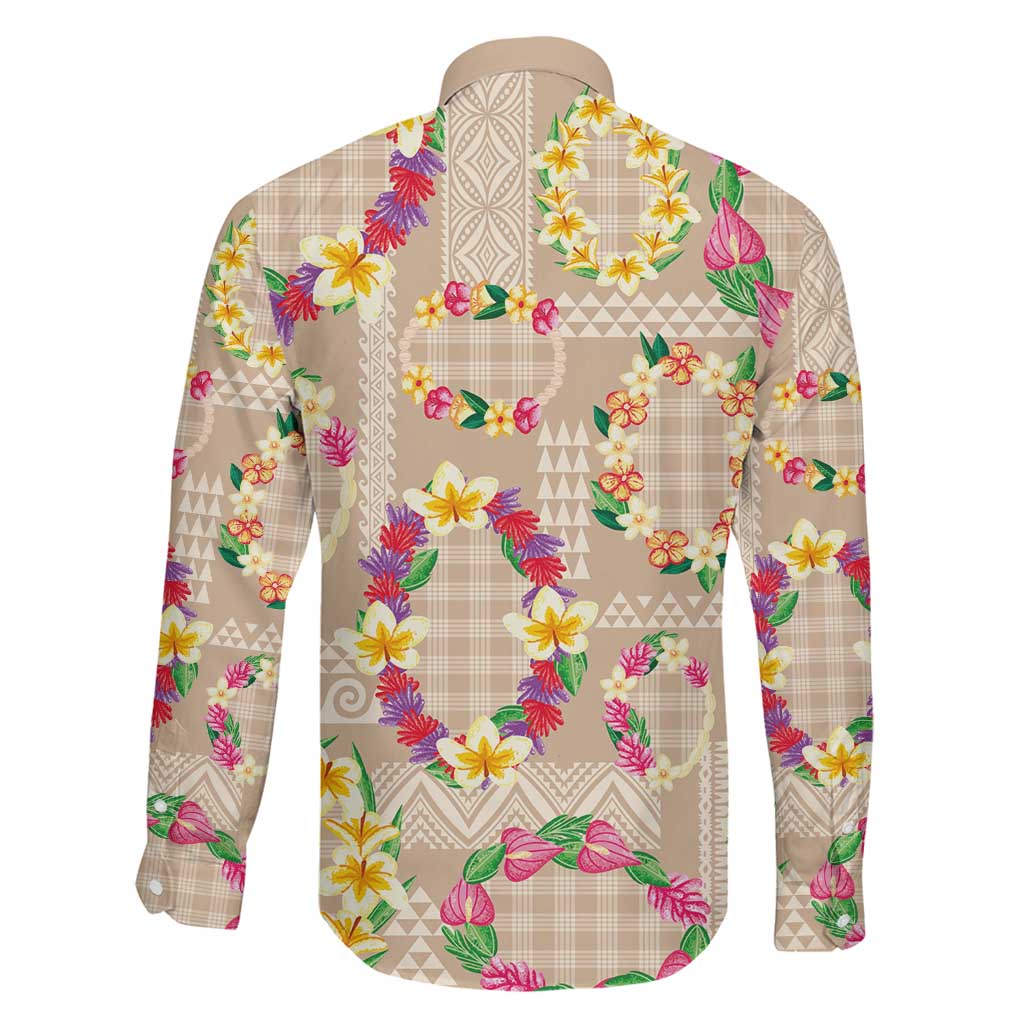 Hawaiian Kakau Tattoo Leis and Palaka Pattern Family Matching Off Shoulder Short Dress and Hawaiian Shirt Traditional Aloha Tribal Beige Color
