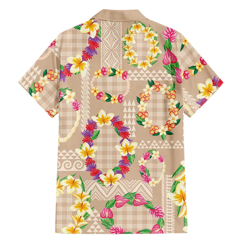 Hawaiian Kakau Tattoo Leis and Palaka Pattern Family Matching Short Sleeve Bodycon Dress and Hawaiian Shirt Traditional Aloha Tribal Beige Color