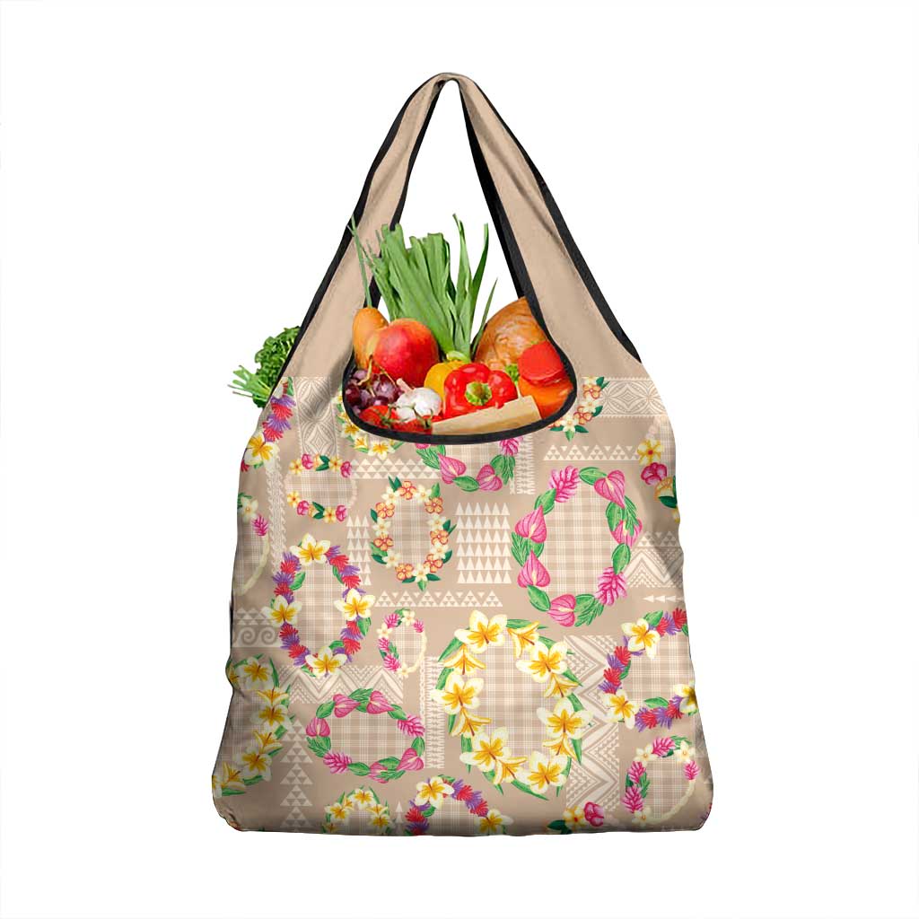 Hawaiian Kakau Tattoo Leis and Palaka Pattern Grocery Bag Traditional Aloha Tribal Beige Color LT03 1-pack One Size Beige - Polynesian Pride