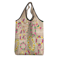 Hawaiian Kakau Tattoo Leis and Palaka Pattern Grocery Bag Traditional Aloha Tribal Beige Color LT03 - Polynesian Pride
