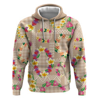 Hawaiian Kakau Tattoo Leis and Palaka Pattern Hoodie Traditional Aloha Tribal Beige Color