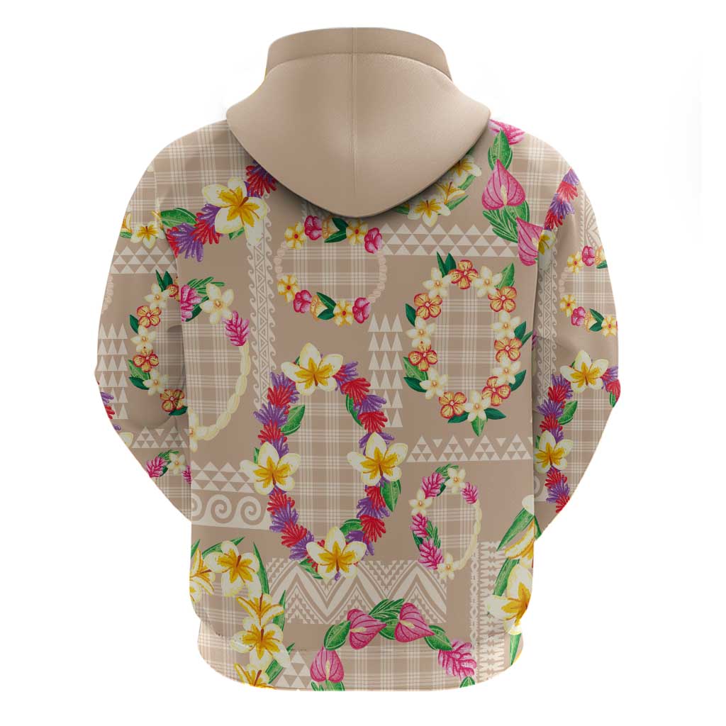Hawaiian Kakau Tattoo Leis and Palaka Pattern Hoodie Traditional Aloha Tribal Beige Color