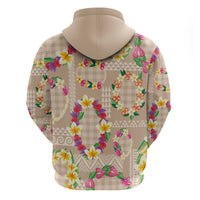 Hawaiian Kakau Tattoo Leis and Palaka Pattern Hoodie Traditional Aloha Tribal Beige Color