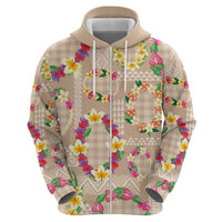 Hawaiian Kakau Tattoo Leis and Palaka Pattern Hoodie Traditional Aloha Tribal Beige Color