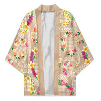 Hawaiian Kakau Tattoo Leis and Palaka Pattern Kimono Traditional Aloha Tribal Beige Color LT03 Unisex Beige - Polynesian Pride