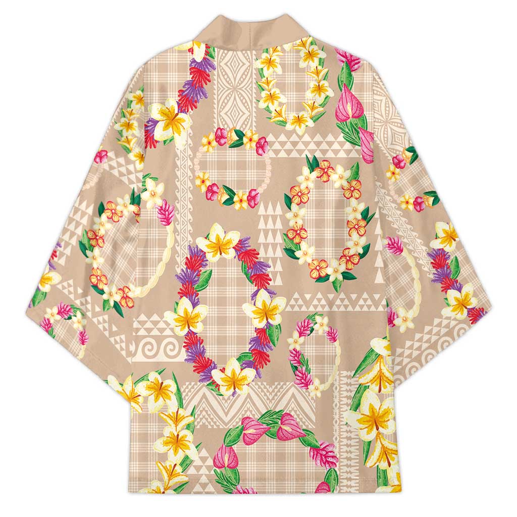 Hawaiian Kakau Tattoo Leis and Palaka Pattern Kimono Traditional Aloha Tribal Beige Color LT03 - Polynesian Pride