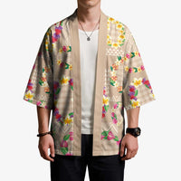 Hawaiian Kakau Tattoo Leis and Palaka Pattern Kimono Traditional Aloha Tribal Beige Color LT03 - Polynesian Pride