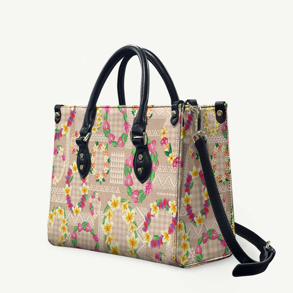 Hawaiian Kakau Tattoo Leis and Palaka Pattern Leather Bag Traditional Aloha Tribal Beige Color LT03 Beige - Polynesian Pride