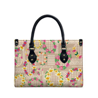 Hawaiian Kakau Tattoo Leis and Palaka Pattern Leather Bag Traditional Aloha Tribal Beige Color LT03 - Polynesian Pride