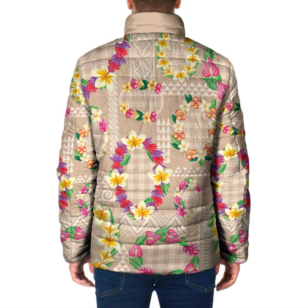 Hawaiian Kakau Tattoo Leis and Palaka Pattern Padded Jacket Traditional Aloha Tribal Beige Color LT03 - Polynesian Pride