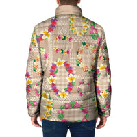 Hawaiian Kakau Tattoo Leis and Palaka Pattern Padded Jacket Traditional Aloha Tribal Beige Color LT03 - Polynesian Pride
