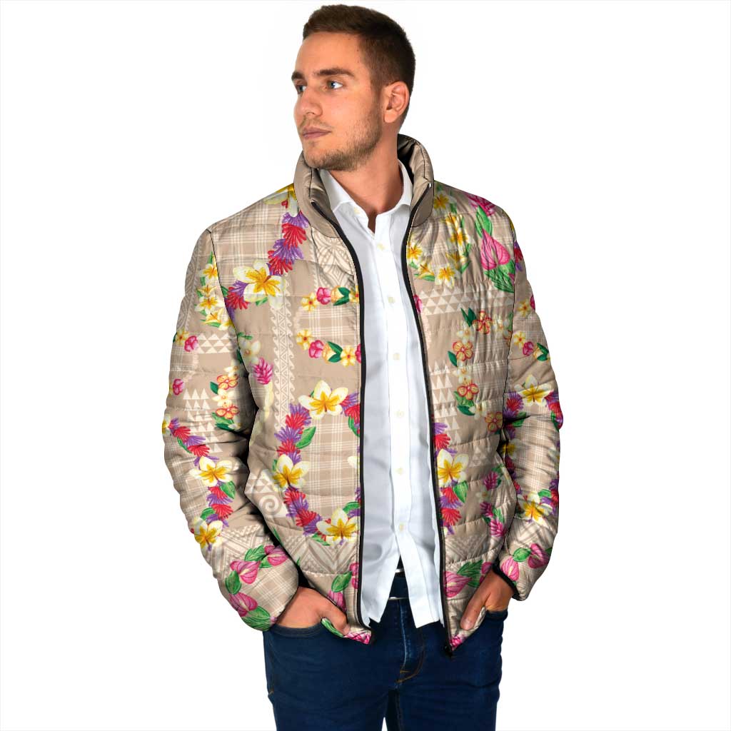 Hawaiian Kakau Tattoo Leis and Palaka Pattern Padded Jacket Traditional Aloha Tribal Beige Color LT03 - Polynesian Pride