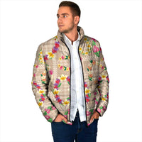 Hawaiian Kakau Tattoo Leis and Palaka Pattern Padded Jacket Traditional Aloha Tribal Beige Color LT03 - Polynesian Pride