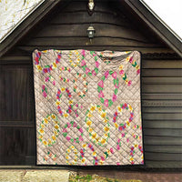 Hawaiian Kakau Tattoo Leis and Palaka Pattern Quilt Traditional Aloha Tribal Beige Color