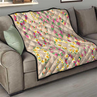 Hawaiian Kakau Tattoo Leis and Palaka Pattern Quilt Traditional Aloha Tribal Beige Color