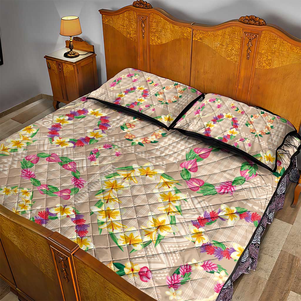Hawaiian Kakau Tattoo Leis and Palaka Pattern Quilt Bed Set Traditional Aloha Tribal Beige Color LT03 - Polynesian Pride