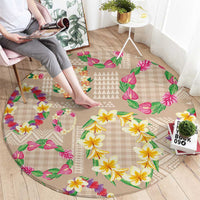Hawaiian Kakau Tattoo Leis and Palaka Pattern Round Carpet Traditional Aloha Tribal Beige Color