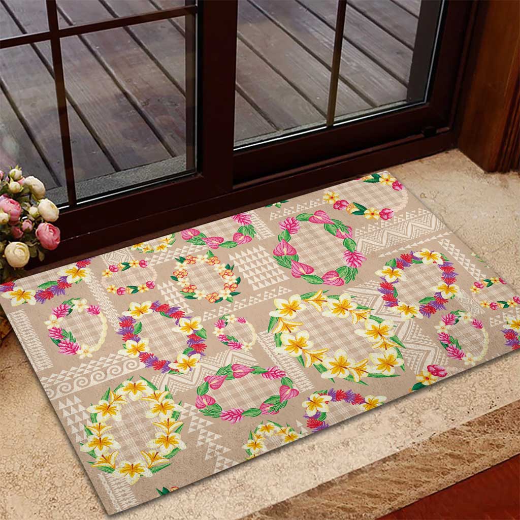 Hawaiian Kakau Tattoo Leis and Palaka Pattern Rubber Doormat Traditional Aloha Tribal Beige Color LT03 - Polynesian Pride
