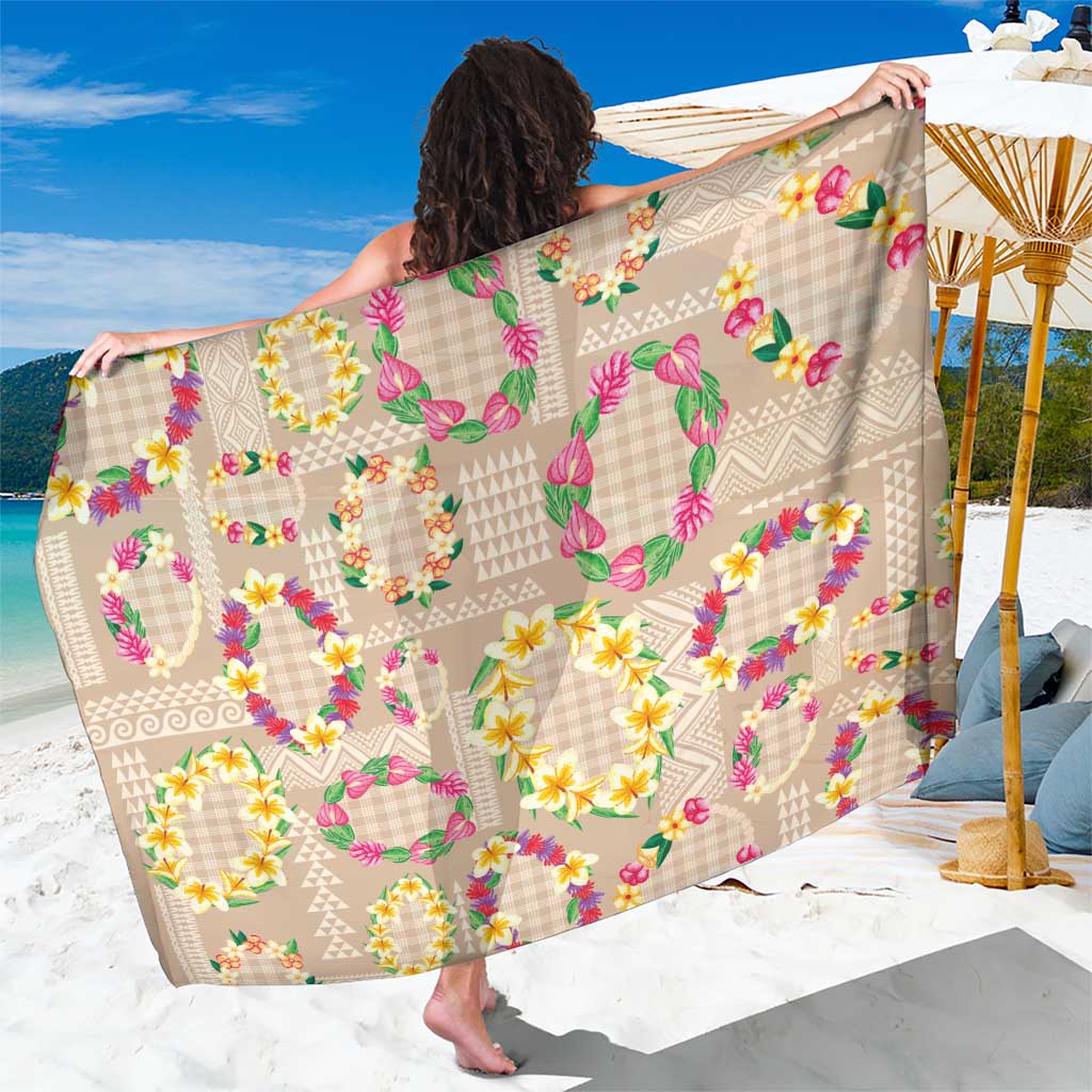 Hawaiian Kakau Tattoo Leis and Palaka Pattern Sarong Traditional Aloha Tribal Beige Color