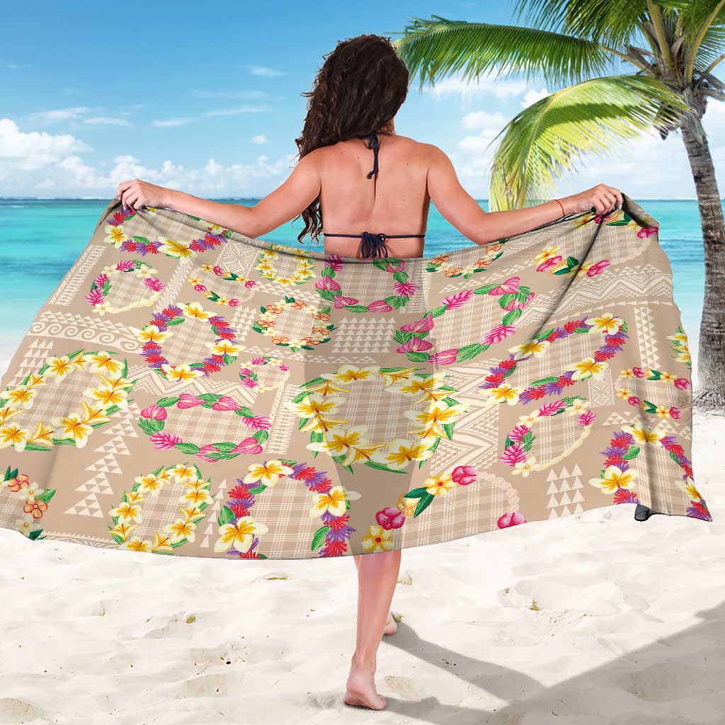 Hawaiian Kakau Tattoo Leis and Palaka Pattern Sarong Traditional Aloha Tribal Beige Color