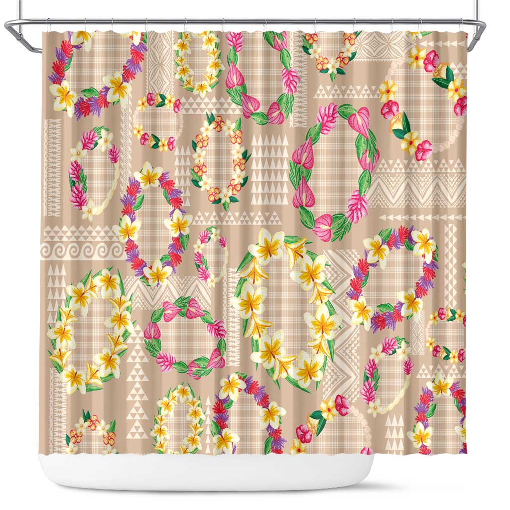Hawaiian Kakau Tattoo Leis and Palaka Pattern Shower Curtain Traditional Aloha Tribal Beige Color LT03 Beige - Polynesian Pride