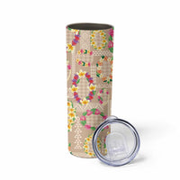 Hawaiian Kakau Tattoo Leis and Palaka Pattern Skinny Tumbler Traditional Aloha Tribal Beige Color