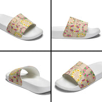 Hawaiian Kakau Tattoo Leis and Palaka Pattern Slide Sandals Traditional Aloha Tribal Beige Color